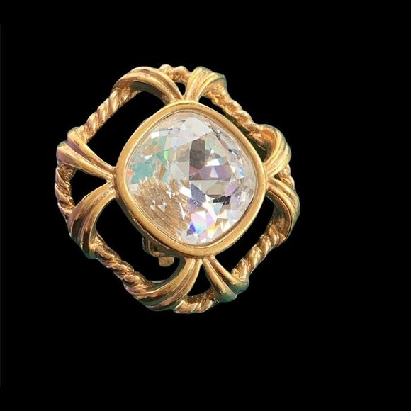 Vintage Swarovski Savvy gold huge crystal clip earrings, new on card - Picture 7 of 11